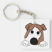 Dubbelzijdige bulldog rode en witte piekende carto sleutelhanger (Voorkant)