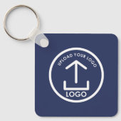 Dubbelzijdige Business Logo Text QR Code Blauw Sleutelhanger (Voorkant)