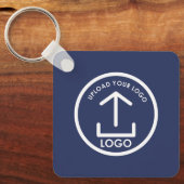 Dubbelzijdige Business Logo Text QR Code Blauw Sleutelhanger (Voorkant)
