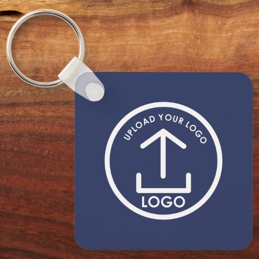Dubbelzijdige Business Logo Text QR Code Blauw Sleutelhanger (Voorkant)