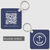 Dubbelzijdige Business Logo Text QR Code Blauw Sleutelhanger