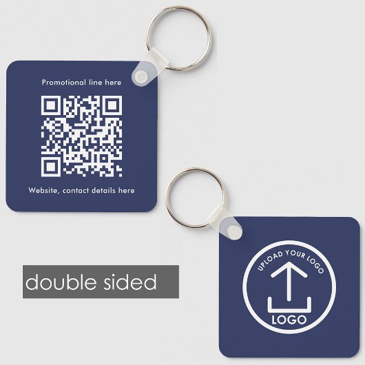 Dubbelzijdige Business Logo Text QR Code Blauw Sleutelhanger