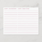 Dubbelzijdige Chic Pink Martini thema Recept Kaart (Achterkant)