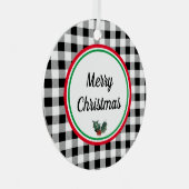 Dubbelzijdige Custom Buffalo Check Vrolijk Kerstfe Metalen Ornament (Voorkant Rechts)