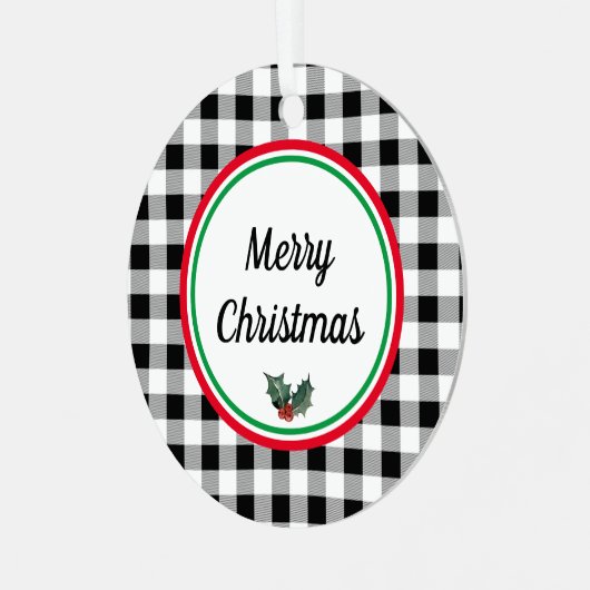 Dubbelzijdige Custom Buffalo Check Vrolijk Kerstfe Metalen Ornament (Voorkant links)
