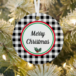 Dubbelzijdige Custom Buffalo Check Vrolijk Kerstfe Metalen Ornament
