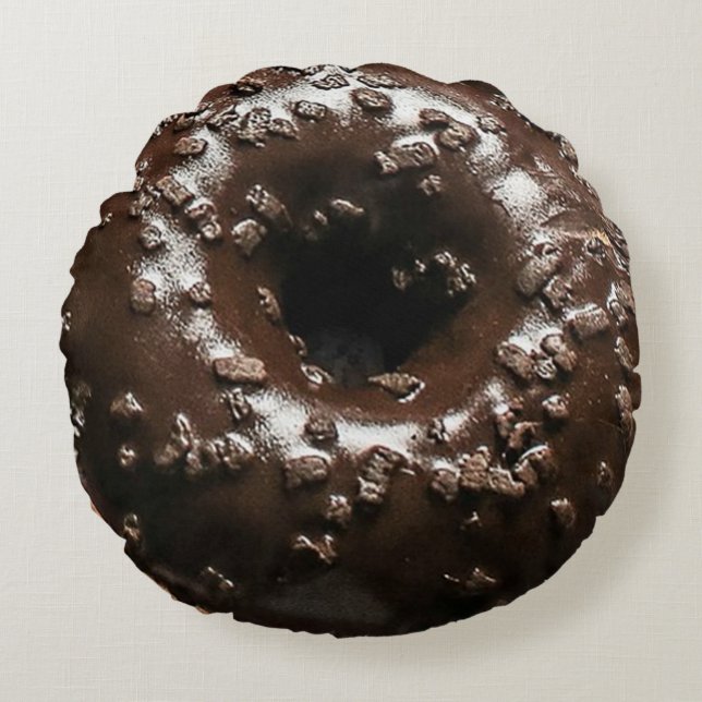 Dubbelzijdige donut: chocolade en roze strooien rond kussen (Voorkant)