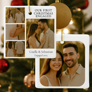 Dubbelzijdige Eerste Kerst Verloving Foto Keramisch Ornament