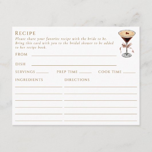 Dubbelzijdige Espresso Martini thema Recept Kaart (Voorkant)