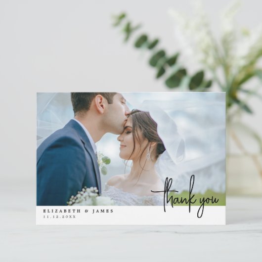 Dubbelzijdige foto bruiloft dank u kaart (Staand voorkant)