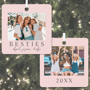 Dubbelzijdige foto van beste vrienden met Kerstmis Metalen Ornament