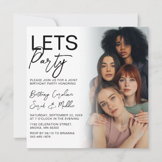 Dubbelzijdige fotogroep verjaardagsfeestje kaart (Voorkant)