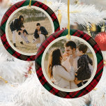 Dubbelzijdige foto's Elegant Groen Rood Plaid Keramisch Ornament<br><div class="desc">Dubbelzijdige foto's Elegant groen rood geruite keramische Ornament. Vier de feestdagen met ons klassieke en elegante kerstontwerp, met een tijdloos geruit ontwerp dat een gevoel van nostalgie oproept. Dit ontwerp, dat is voorzien van de warme begroeting "Vrolijk kerstfeest", biedt een perfecte ruimte voor uw familiefoto en voegt een persoonlijke en...</div>