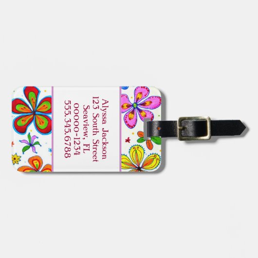 dubbelzijdige grote bloemen bagagelabel (Voorkant horizontaal)