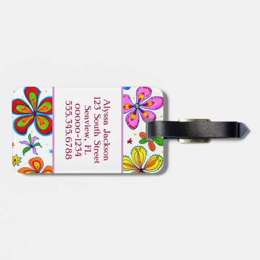 dubbelzijdige grote bloemen bagagelabel (Achterkant horizontaal)