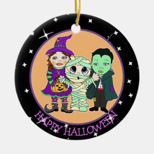 Dubbelzijdige Halloween-Kinderen en Bats Keepomwil Keramisch Ornament (Voorkant)