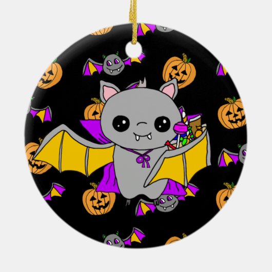 Dubbelzijdige Halloween-Kinderen en Bats Keepomwil Keramisch Ornament (Achterkant)