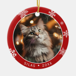 Dubbelzijdige kattenfoto aandenken kerstornament keramisch ornament