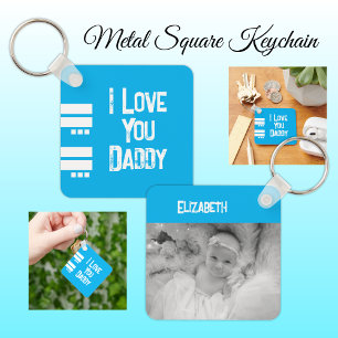 Dubbelzijdige liefde papa voeg naam toe witte blau sleutelhanger