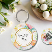 Dubbelzijdige Logo QR Code floral sleutelhanger