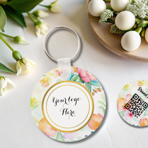 Dubbelzijdige Logo QR Code floral sleutelhanger