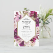 Dubbelzijdige Magenta Floral Wedding Website Kaart (Staand voorkant)