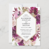 Dubbelzijdige Magenta Floral Wedding Website Kaart (Voorkant)