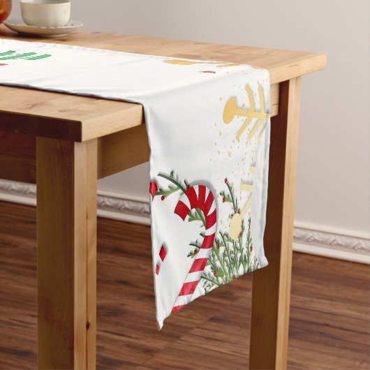 Dubbelzijdige Merry Christmas Table Runner Korte Tafelloper (Voorbeeld)