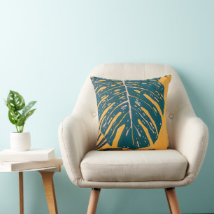 Dubbelzijdige Moderne Tropische Monstera Blad Lino Kussen