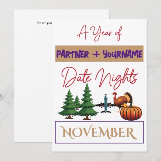  dubbelzijdige notitiekaart voor november (Voorkant / Achterkant)