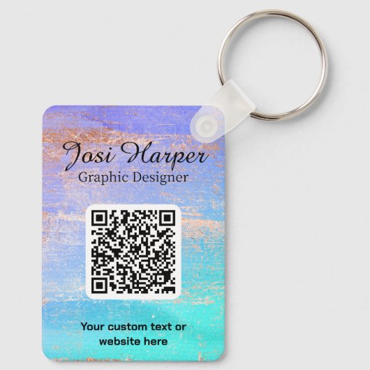 Dubbelzijdige QR-code Paars Blauwgroen gouden zake Sleutelhanger (Achterkant)