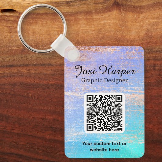 Dubbelzijdige QR-code Paars Blauwgroen gouden zake Sleutelhanger (Voorkant)