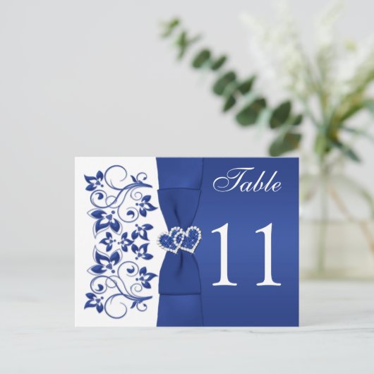 Dubbelzijdige Royal Blue en White Table Number 2 Briefkaart (Staand voorkant)