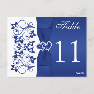 Dubbelzijdige Royal Blue en White Table Number 2 Briefkaart