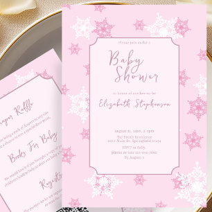 Dubbelzijdige Roze Sneeuwvlok Baby Shower Uitnodig Kaart
