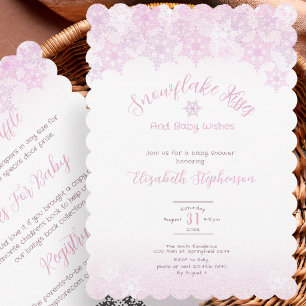 Dubbelzijdige Roze Sneeuwvlok Baby Shower Uitnodig Kaart