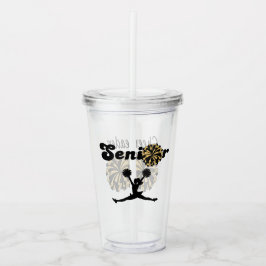 Dubbelzijdige Senior Cheerleader Zwart & Goud Acryl Drinkbeker