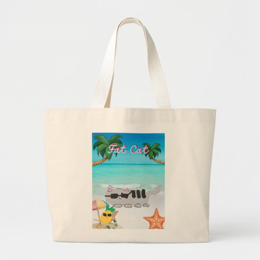 Dubbelzijdige strandtas vakantie dikke kat grote tote bag (Voorkant)
