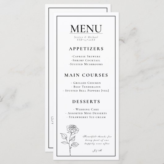 Dubbelzijdige tijdloze bloei menu (Voorkant / Achterkant)