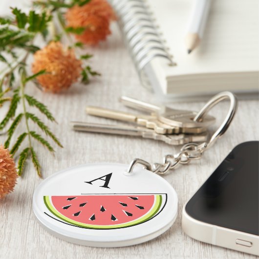 Dubbelzijdige watermeloenswitmonogram sleutelhanger (Voorkant Rechts)