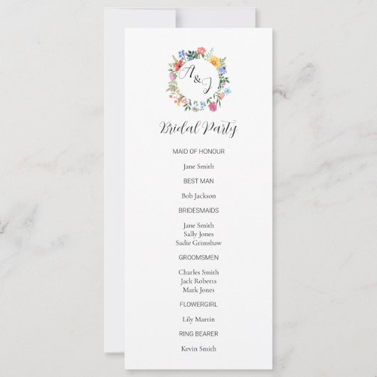 Dubbelzijdige Wildflower Wedding Ceremony Flat Kaa (Achterkant)