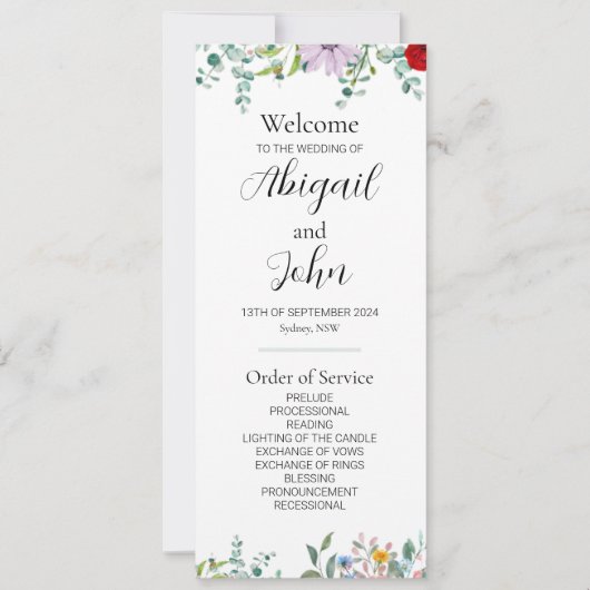 Dubbelzijdige Wildflower Wedding Ceremony Flat Kaa (Voorkant)