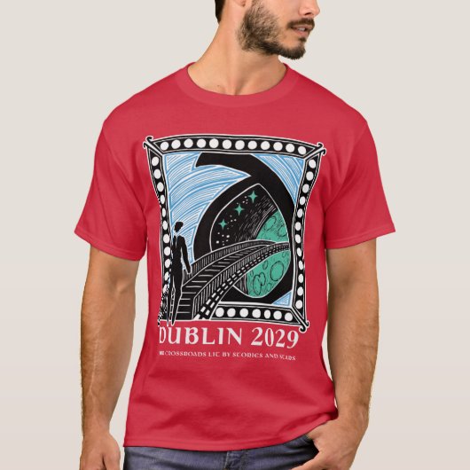 Dublin2029 bod met witte retro tekst t-shirt (Voorkant)