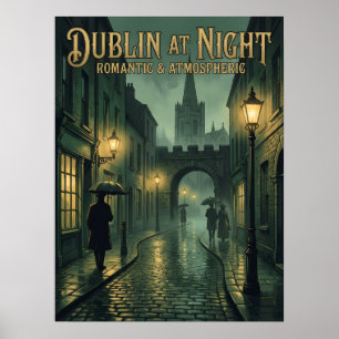 Dublin bij Nacht Gotische Reisposter, Donker en Dr Poster