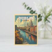 Dublin City Ierland - Retro Reizen Briefkaart (Staand voorkant)