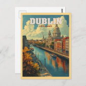 Dublin City Ierland - Retro Reizen Briefkaart (Voorkant / Achterkant)