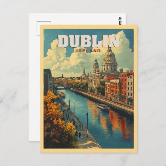Dublin City Ierland - Retro Reizen Briefkaart (Voorkant / Achterkant)