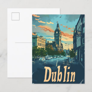 Dublin City Ierland Vintage Travel Illustratie Briefkaart