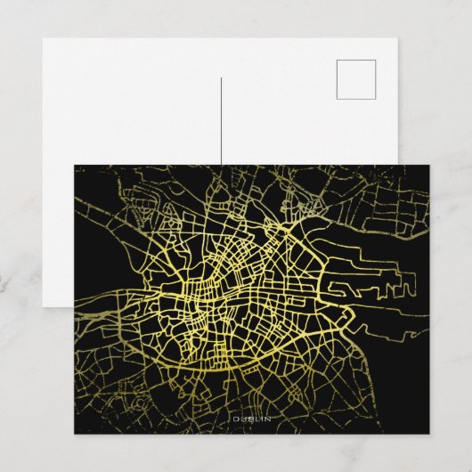 Dublin Gold Style Art Map Briefkaart (Voorkant / Achterkant)