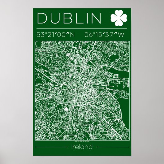 Dublin Green Map Poster Minimal Wall Art Ireland (Voorkant)